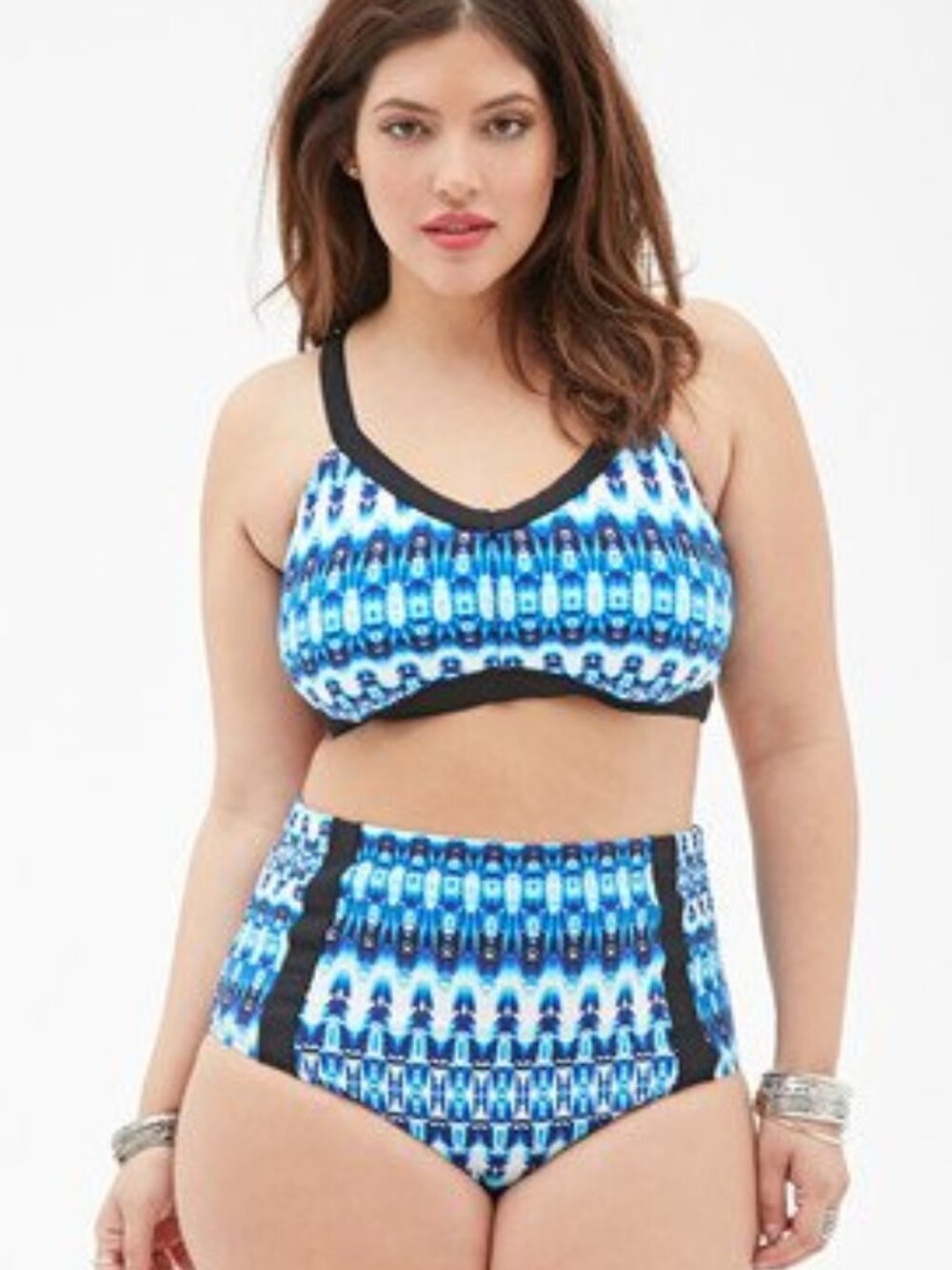 Forever 21 Plus White BlueTribal high-waisted Caged Bikini Set Swim 3X